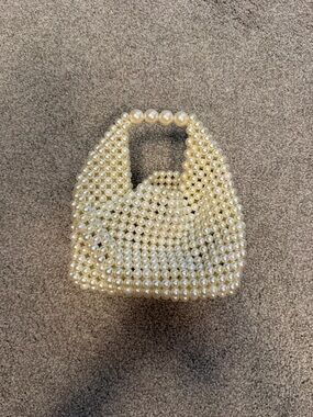 Pearl Bead Mini Tote Bag - Cream. Perfect for wedding/bride